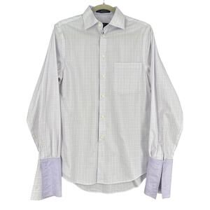 Pronto‎ Uomo Lavender Grid Non-Iron Slim French Cuff Elegant Dress Shirt 14 1/2